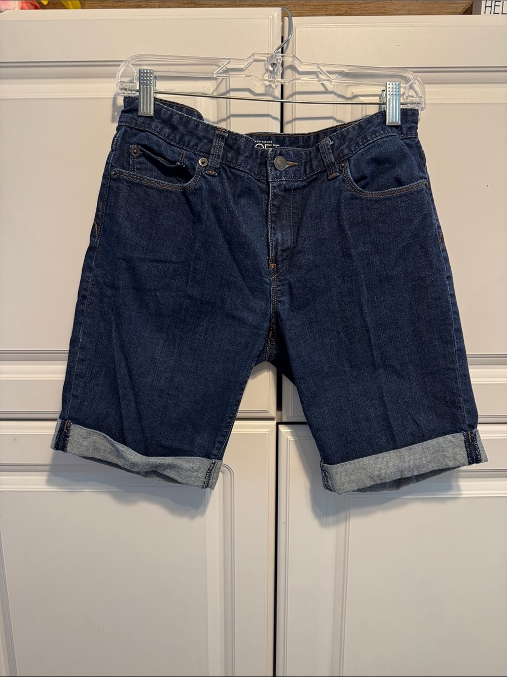 Loft Modern Dark Indigo Rolled Hem Jean Shorts